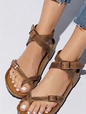 Birkenstock Brown Leather Cross-Strap Sandals